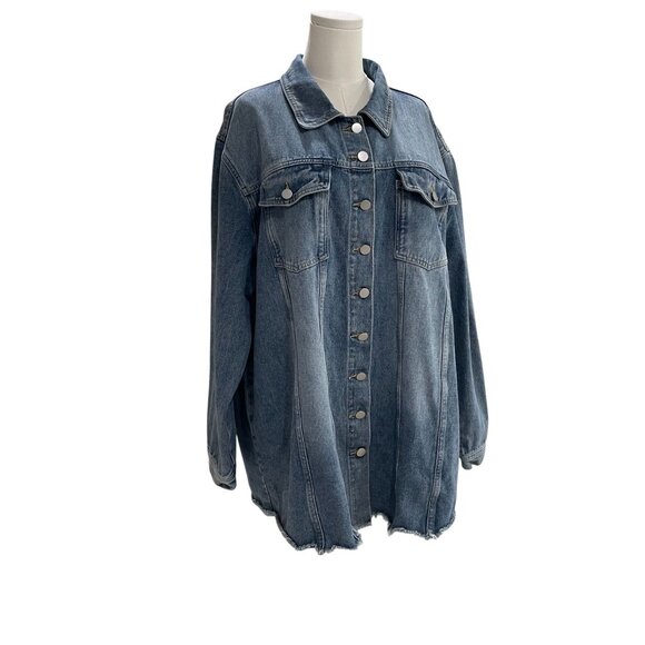 Oversized Denim Jacket Blue Distressed Unbranded 4XL Streetwear Casual Layering - Picture 6 of 9
